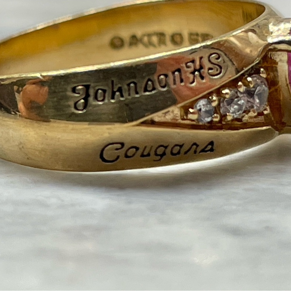 Vintage 1995 Class Ring Gold plated Pink Pear Stone CZ Accent Wildcats HS Size 6 - Picture 7 of 15